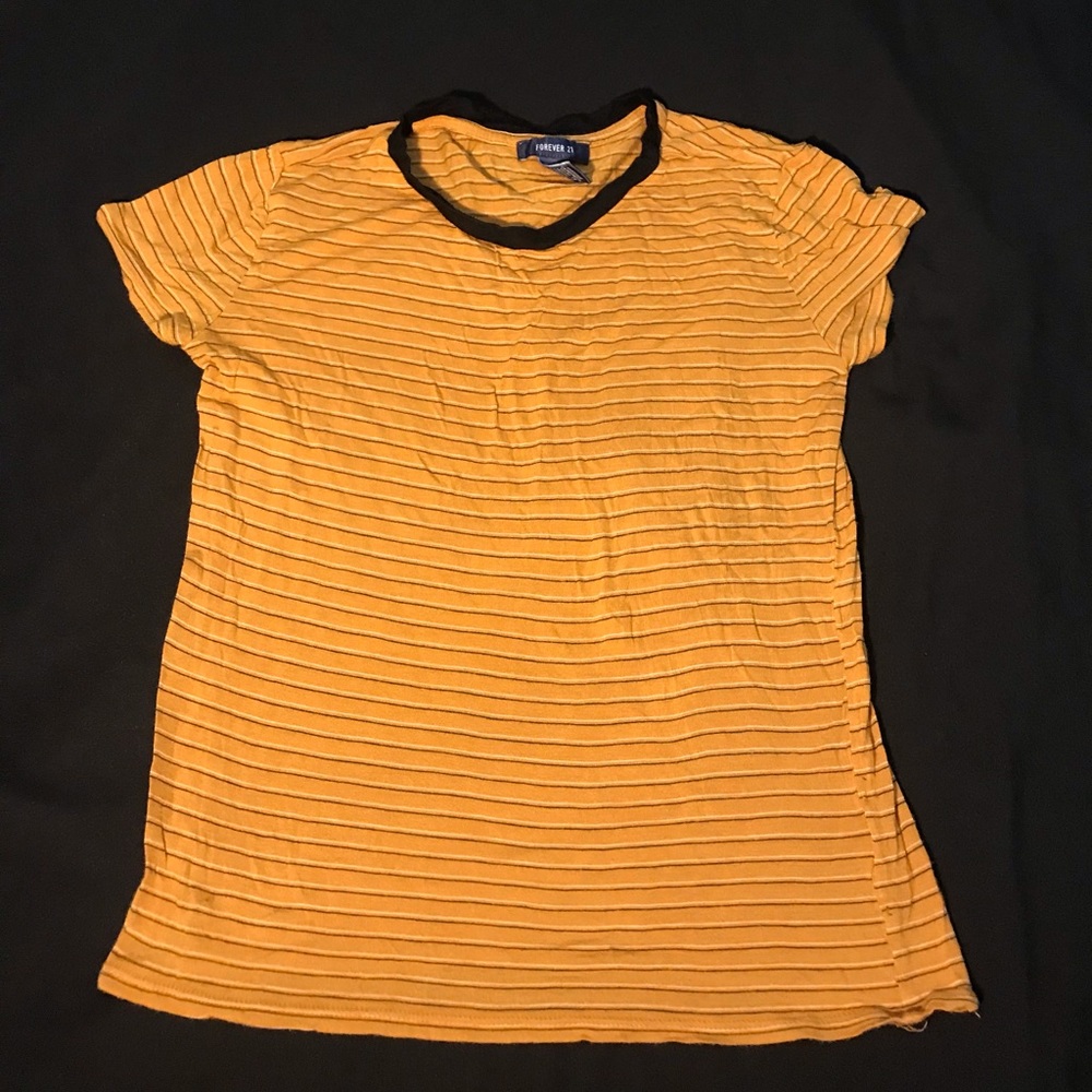 Fitted Forever 21 Yellow and Black striped top